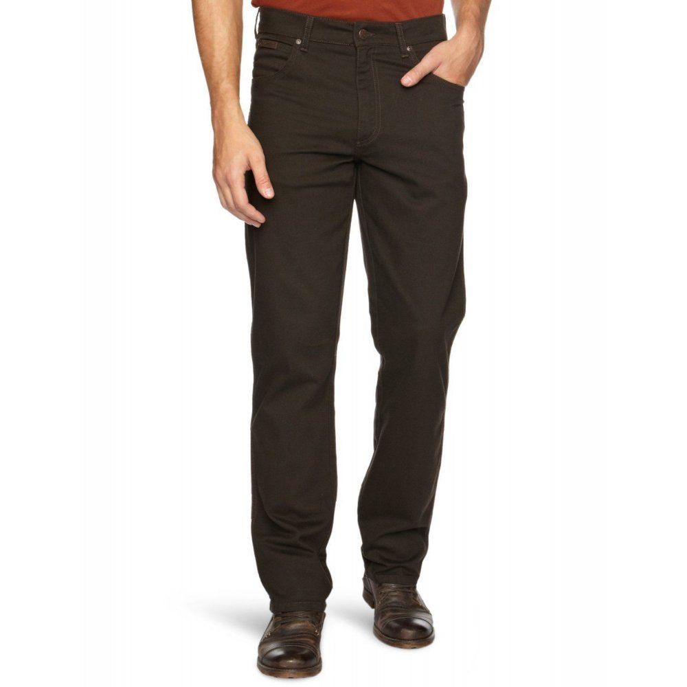 Wrangler Texas Mens Stretch Regular Fit Moleskin Jeans Dark Teak