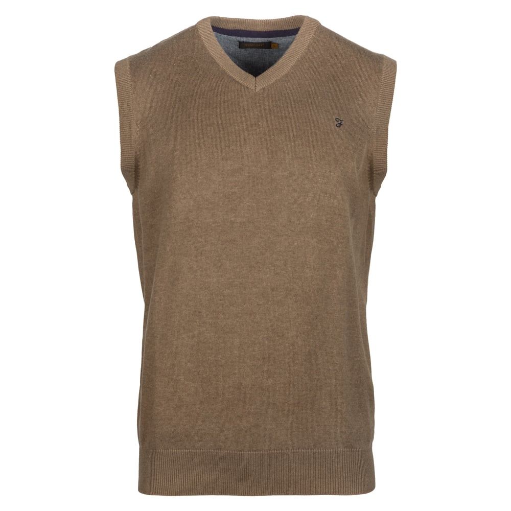 Farah Mens Stern Tank Top Vest Knitted V Neck Jumper Smoke