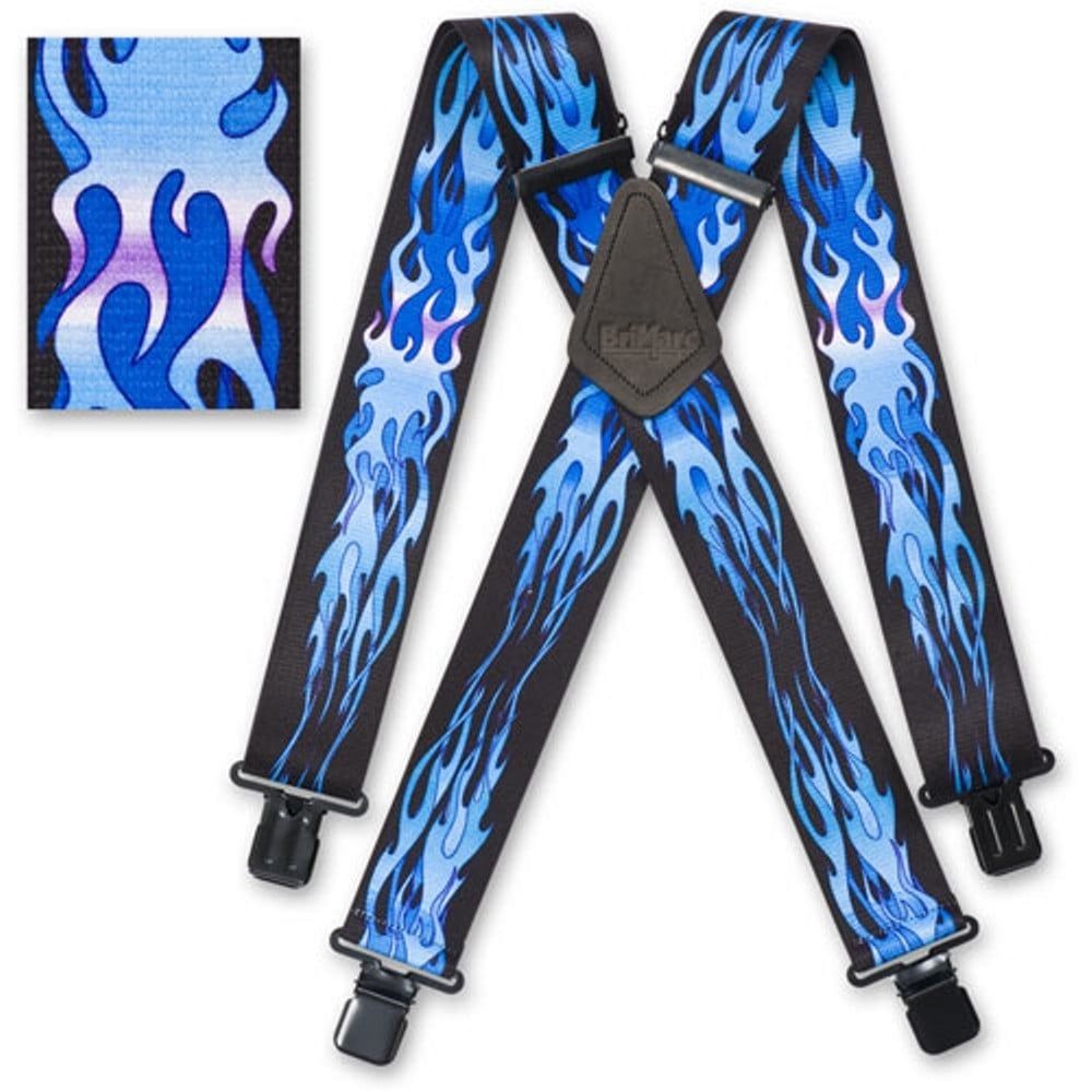 Brimarc Mens Heavy Duty Blue Flames Braces Trouser Belt Suspender 2" 50mm Wide