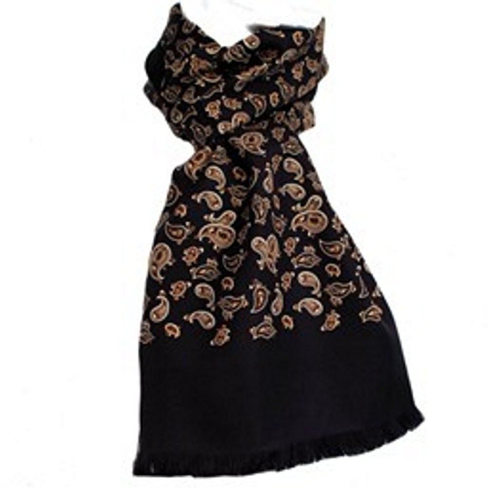 Warrior Luxury Silk Scarf with Wool Back Black Paisley