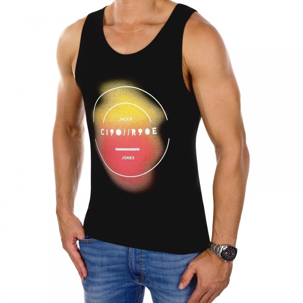 Jack & Jones Jcokoze Mens Slim Branded Tank Vest Black
