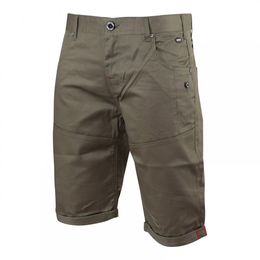 Firetrap Mens Eastley Designer Cargo Chino Shorts Taupe
