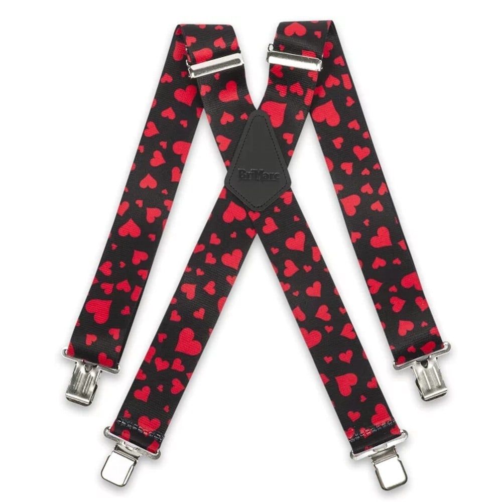 Brimarc Mens Heavy Duty Red Love Hearts Braces Trouser Belt Suspender 2" 50mm Wide