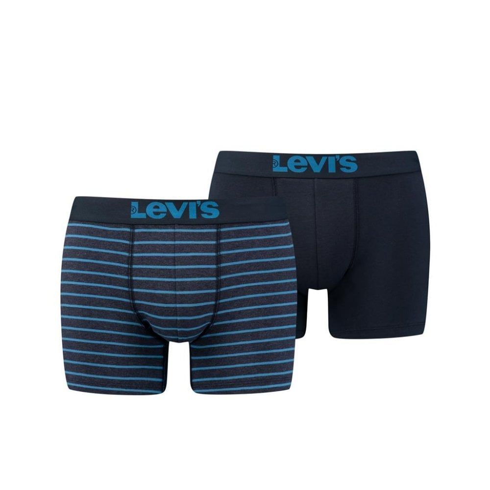 Mens Levi's New Branded 2 Pack Striped Boxer Trunks 200SF Dark Blue Combo