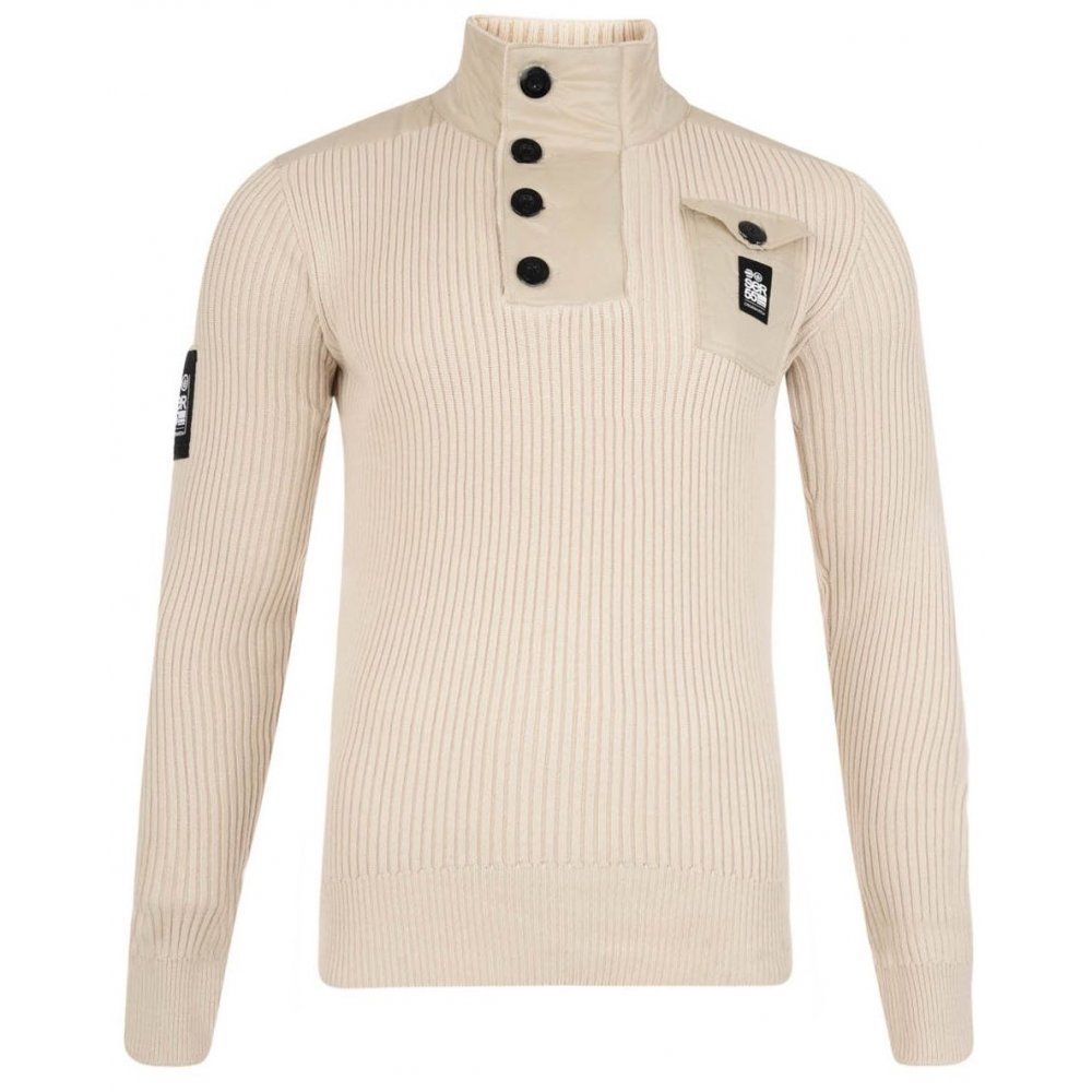 Lucksons Cotton Ribbed Funnel Neck Knit Jumper Quilted Trim Peyote