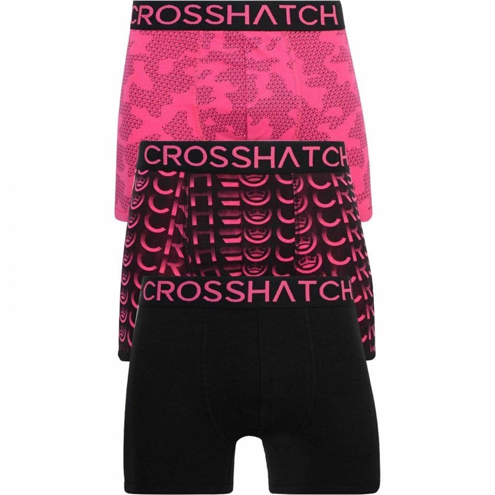 Crosshatch 3 Pack Saunton Designer Boxer Trunks Underwear Pink