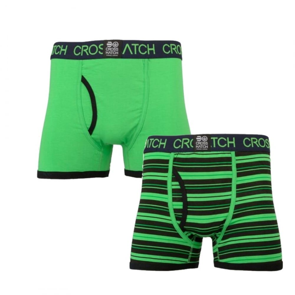 Crosshatch 2 Pack Deckster Branded Designer Boxer Trunks Underwear Green