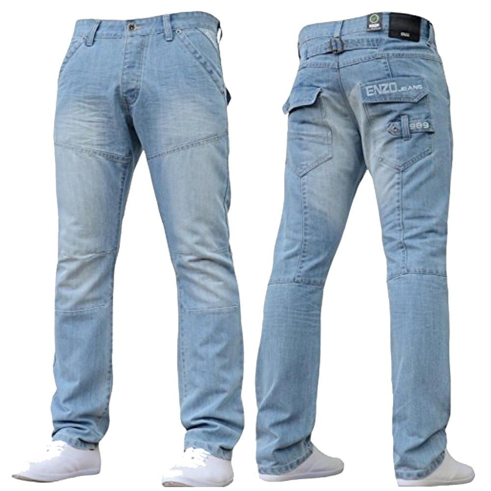 Enzo EZ243 Regular Fit Straight Leg Jeans Bleached Wash Jeans