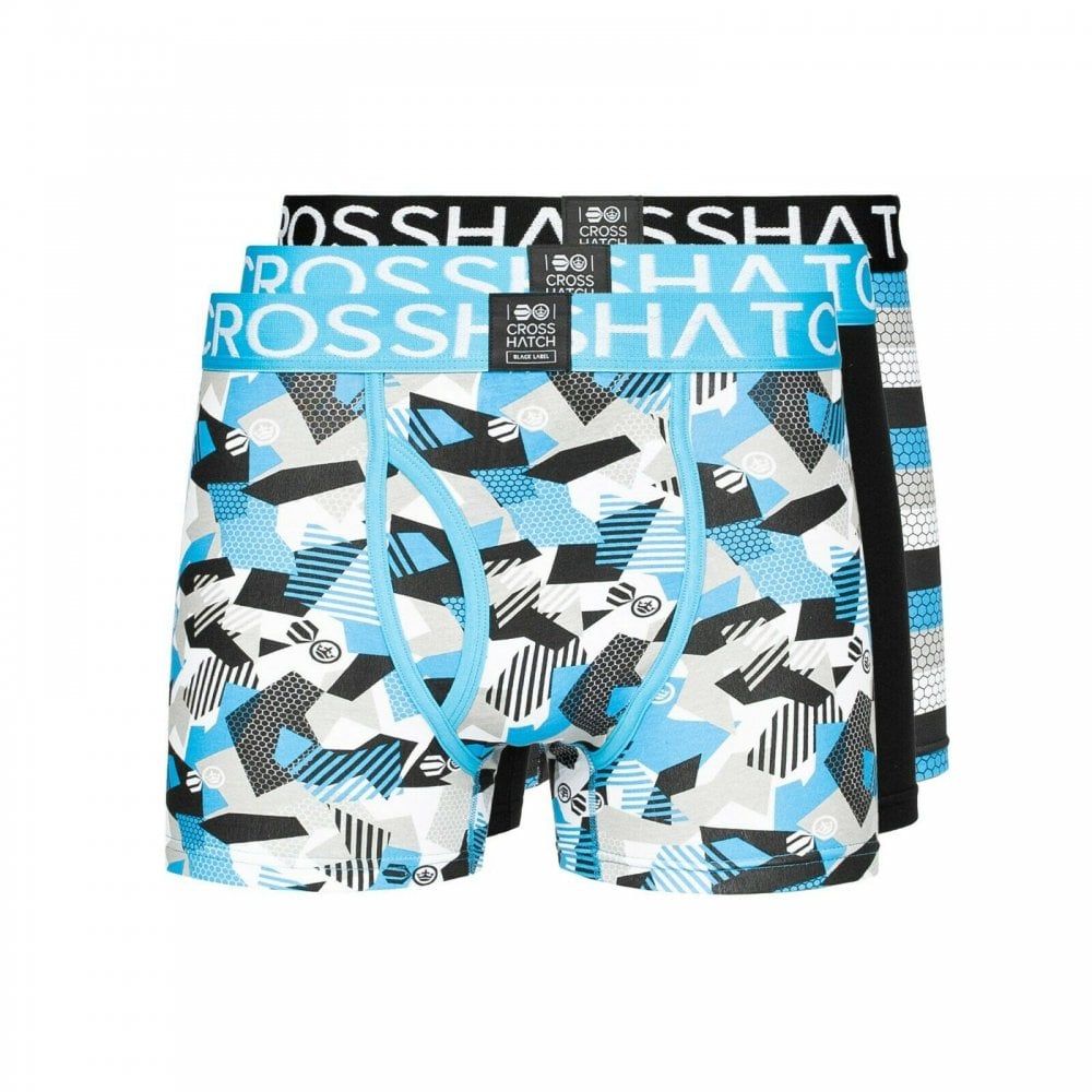 Crosshatch 3 Pack Crystaline Designer Boxer Trunks Underwear Malibu Blue