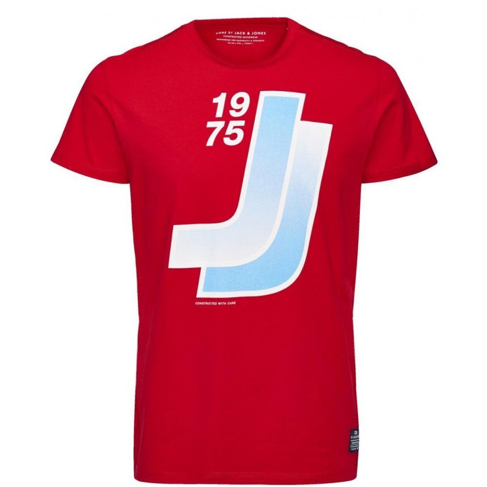 Jack & Jones Designer Retro Sport Crew Neck T Shirt Red