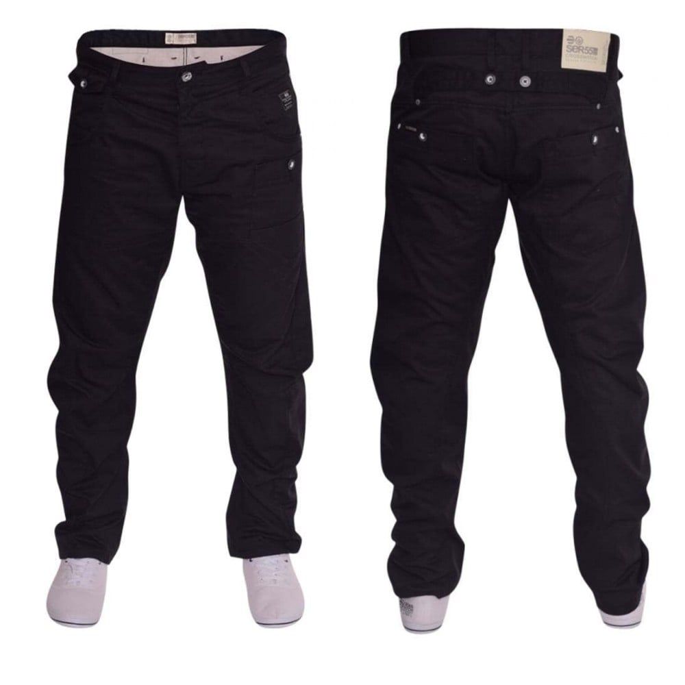 Crosshatch Mens Kractus Designer Twisted Leg Regular Fit Tapered Chinos Jeans Black