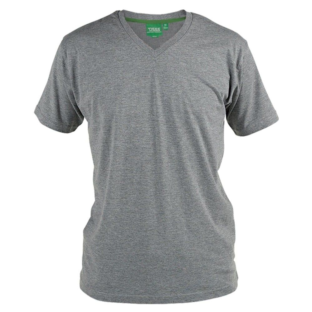 Mens D555 New Premium Weight Combed Cotton King Size V Neck T-Shirt Grey