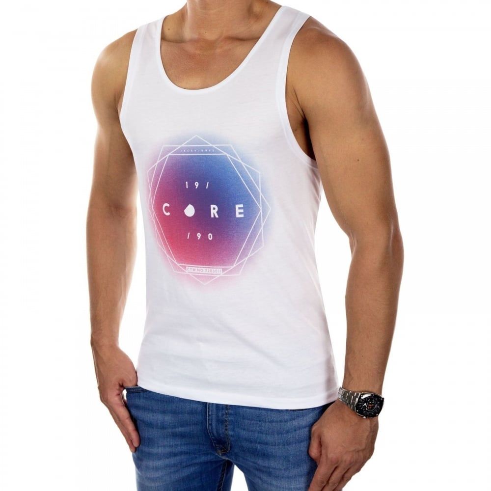 Jack & Jones Jcokoze Mens Slim Branded Tank Vest White