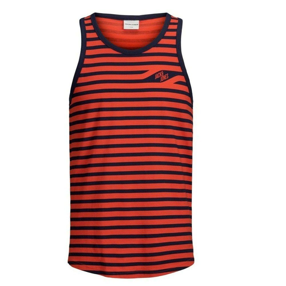 Jack & Jons Mens Designer Striped Branded Craig Tank Vest Cherry Tomato