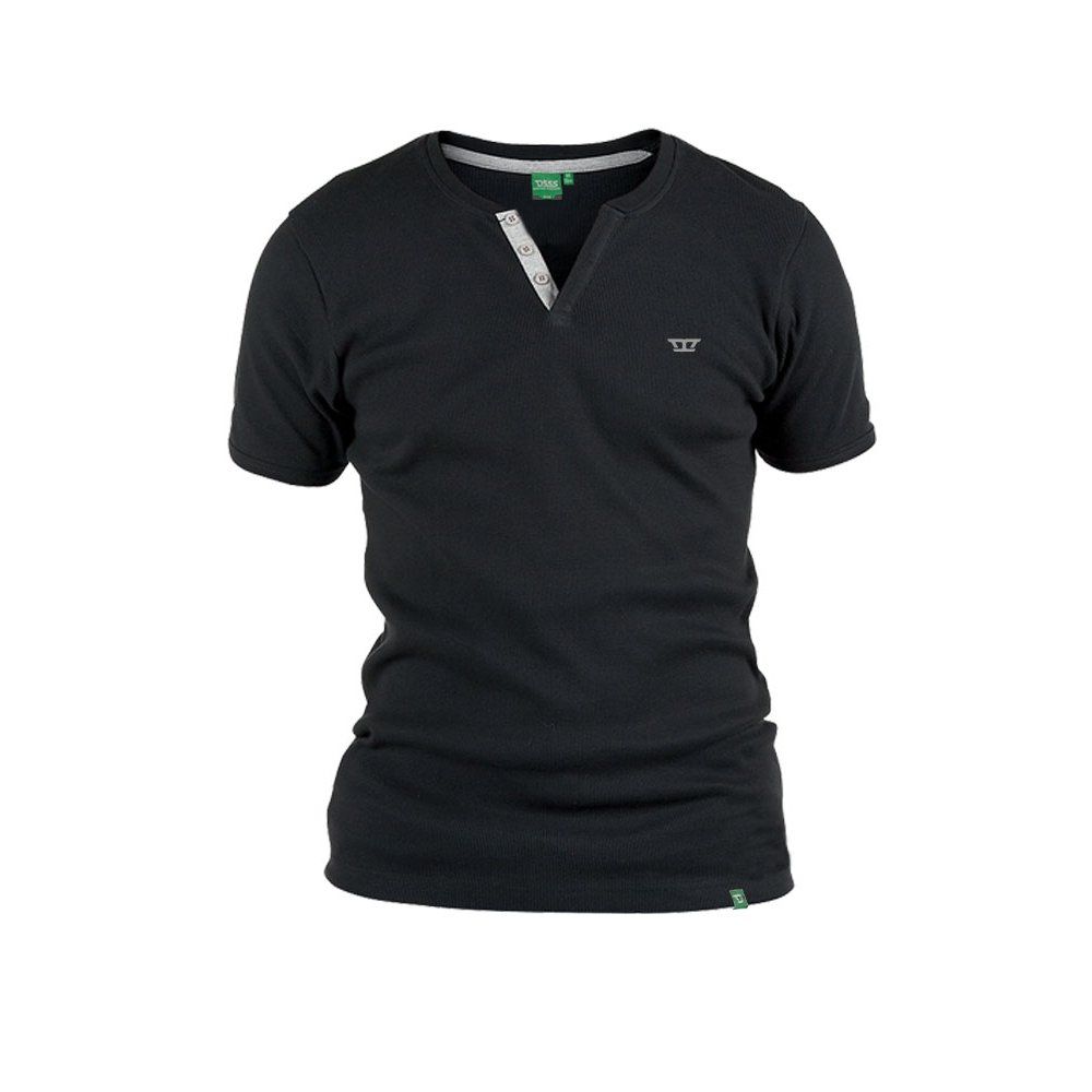 Duke Mens Alanzo Button Up Ribbed Fitted T-Shirt Black