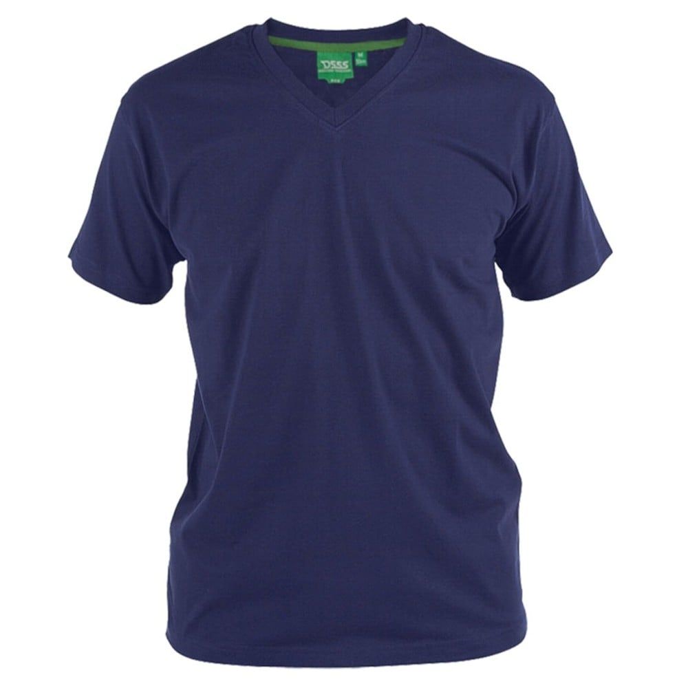Mens D555 New Premium Weight Combed Cotton King Size V Neck T-Shirt Navy