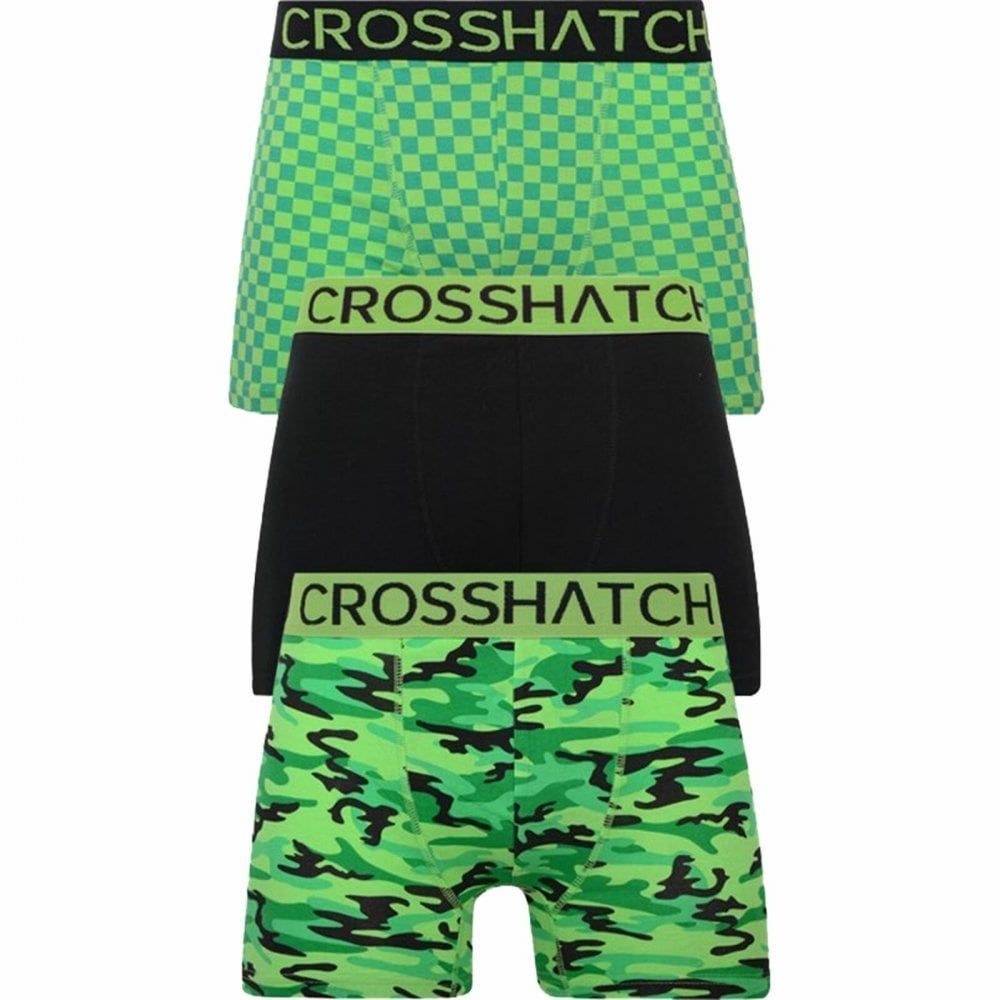 Crosshatch 3 Pack Darner Designer Boxer Trunks Underwear Green