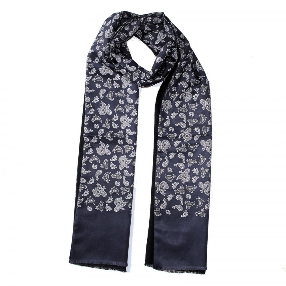 Warrior Clothing Mod Vintage Tassled Scarf Slate Grey Paisley