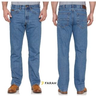 Farah Mens Darwin Rigid Straight Leg Jeans Stonewash Blue