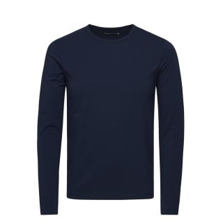 Jack & Jones Mens Slim Fit Stretch Plain Long Sleeve T Shirts Navy