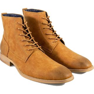 Cavani Mens Hurricane Lace Up Peaky Blinders Ankle Faux Leather Look Boots Tan