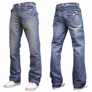Enzo Mens A42 Designer Bootcut Flared Denim Lightwash Jeans