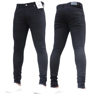 New ENZO Mens Designer Stretch Super Skinny Denim Jeans Black