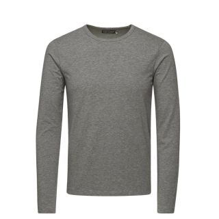 Jack & Jones Mens Slim Fit Stretch Plain Long Sleeve T Shirts Grey