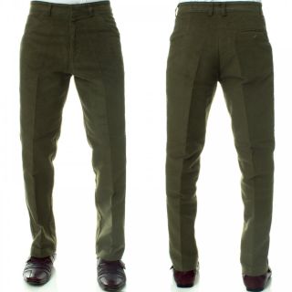 Mens Carabou New Casual Plain Moleskin Work Hunting Trousers Olive Green