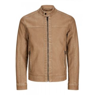 Jack & Jones Warner Casual Biker Washed PU Jacket Tan