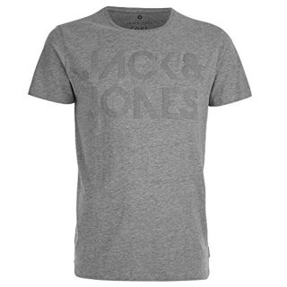 Jack & Jones Mens Rupert Embossed Casual Designer T Shirt Grey Melange