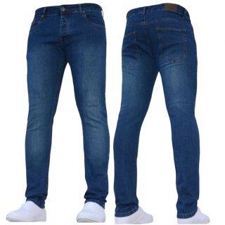 New ENZO Mens Designer Stretch Super Skinny Denim Jeans Mid Stonewash