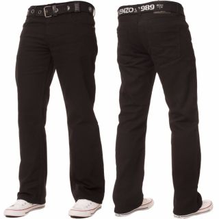 Enzo Mens EZ14 Designer Regular Bootcut Denim Black Jeans 