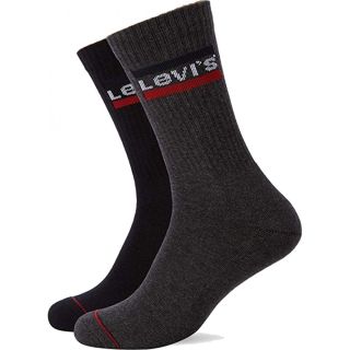 Mens Levis 2 Pack New Branded Logo 120SF Socks Anthracite Melange Black