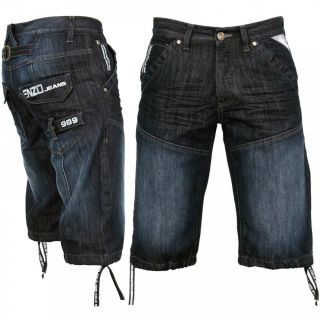 EZ244 Jeans Designer Branded Denim Combat Shorts Dark Wash