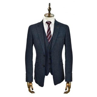 Cavani Kaos 3 Piece Suits Plain Tweed Regular Fit Blazer Navy