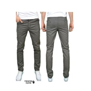Twisted Faith Mens Designer Slim Fit Chinos Grey