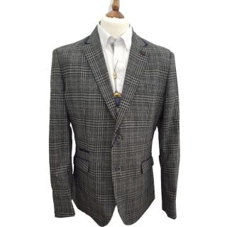 Cavani Walter Mens Check Herringbone Tweed Regular Fit Blazer Grey