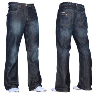 Enzo Mens New A31 Designer Bootcut Denim Dark Used Look Jeans
