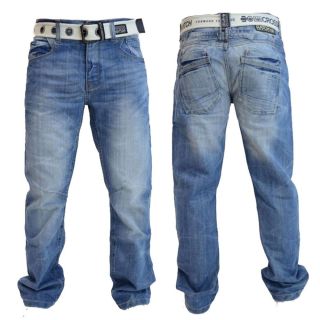 Crosshatch Mens Baltimore Straignt Leg Jeans Light Used Look