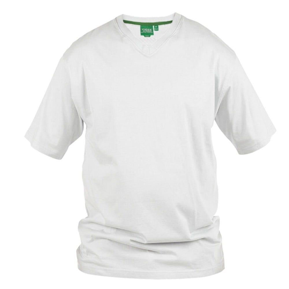 Mens D555 New Premium Weight Combed Cotton King Size V Neck T-Shirt White