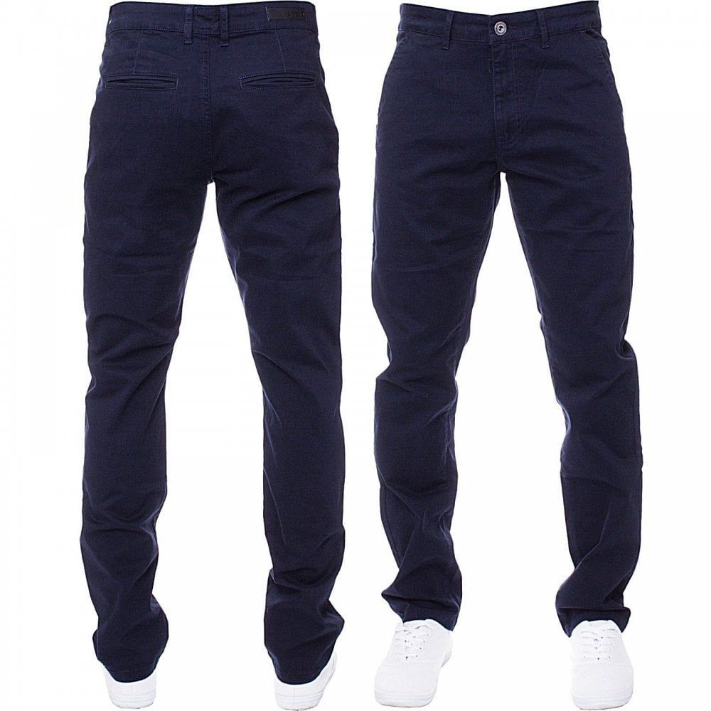 Enzo New Mens EZ348 Slim Fit Stretch Designer Navy Jeans Chinos