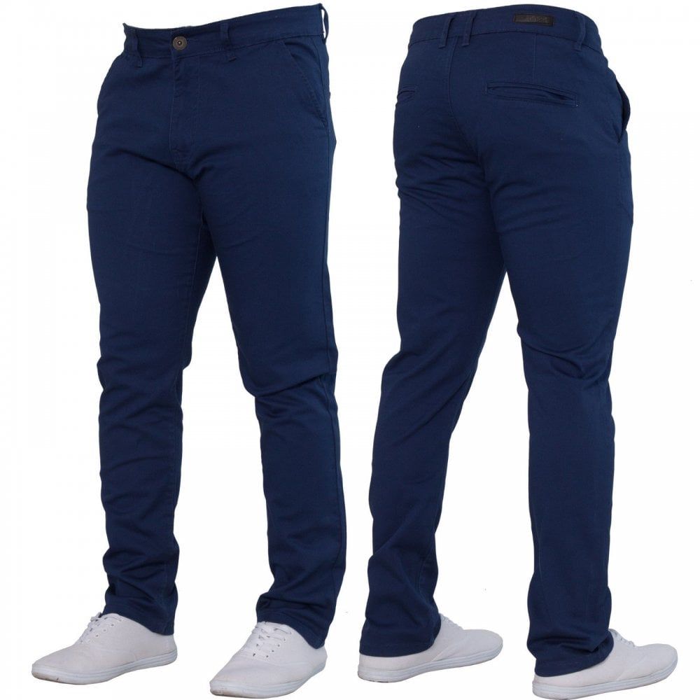 Enzo New Mens EZ348 Slim Fit Stretch Designer Blue Jeans Chinos