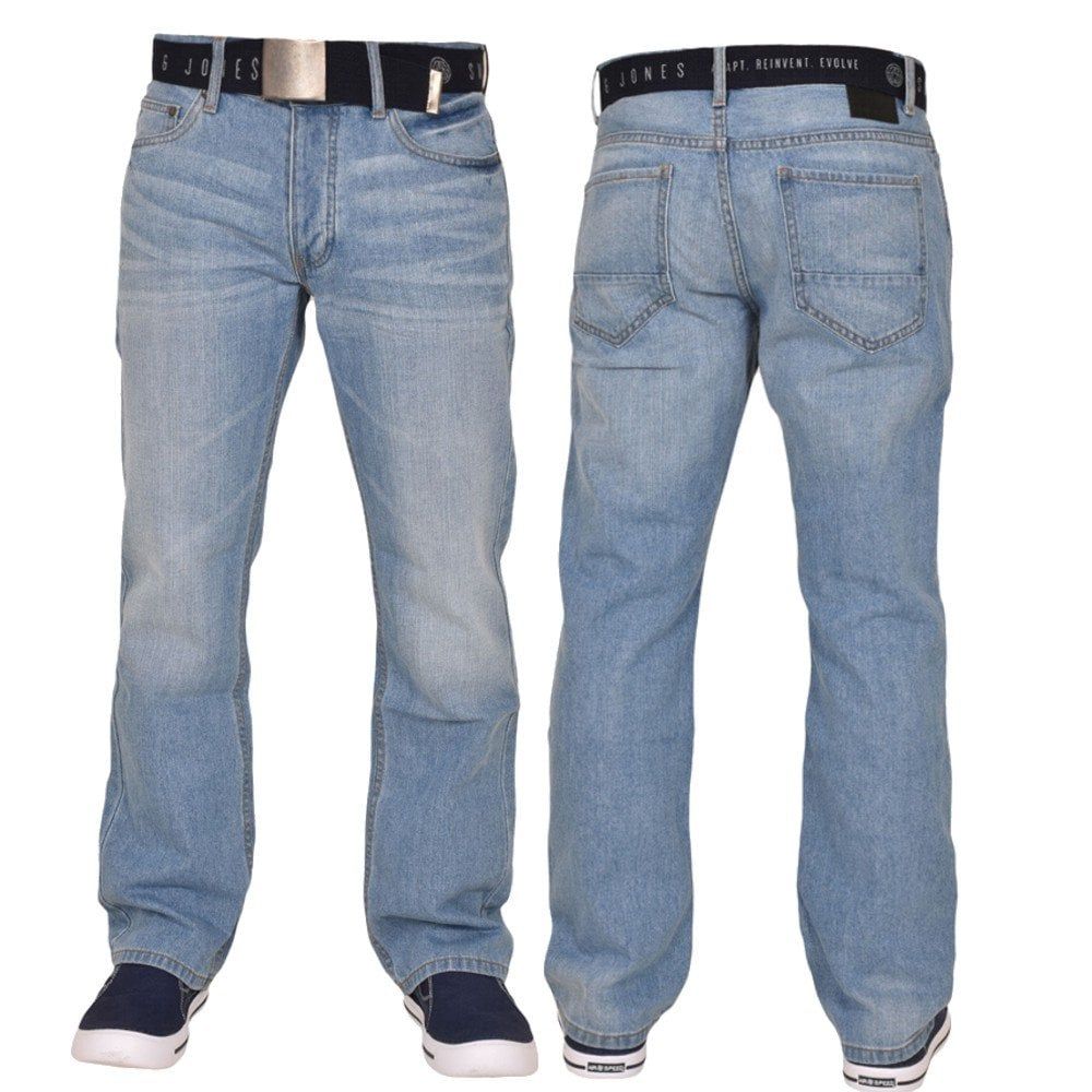 Smith & Jones Mens Enrico Bootcut Leg Jeans Light Used Look