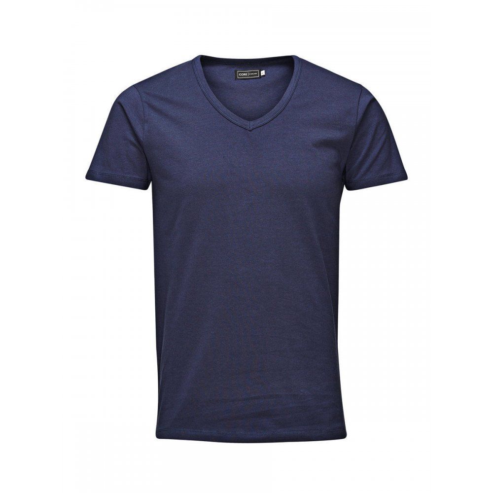 Jack & Jones New Mens V Neck Slim Fit T-shirt Stretchy Plain Lycra Cotton Tee Navy