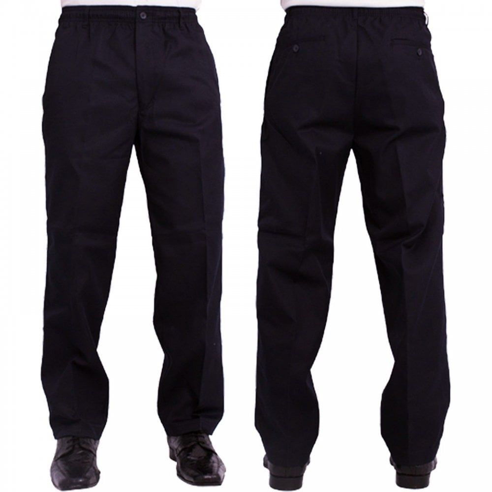 Mens Carabou New Elasticated Waist Work Casual Plain Rugby Trousers Navy