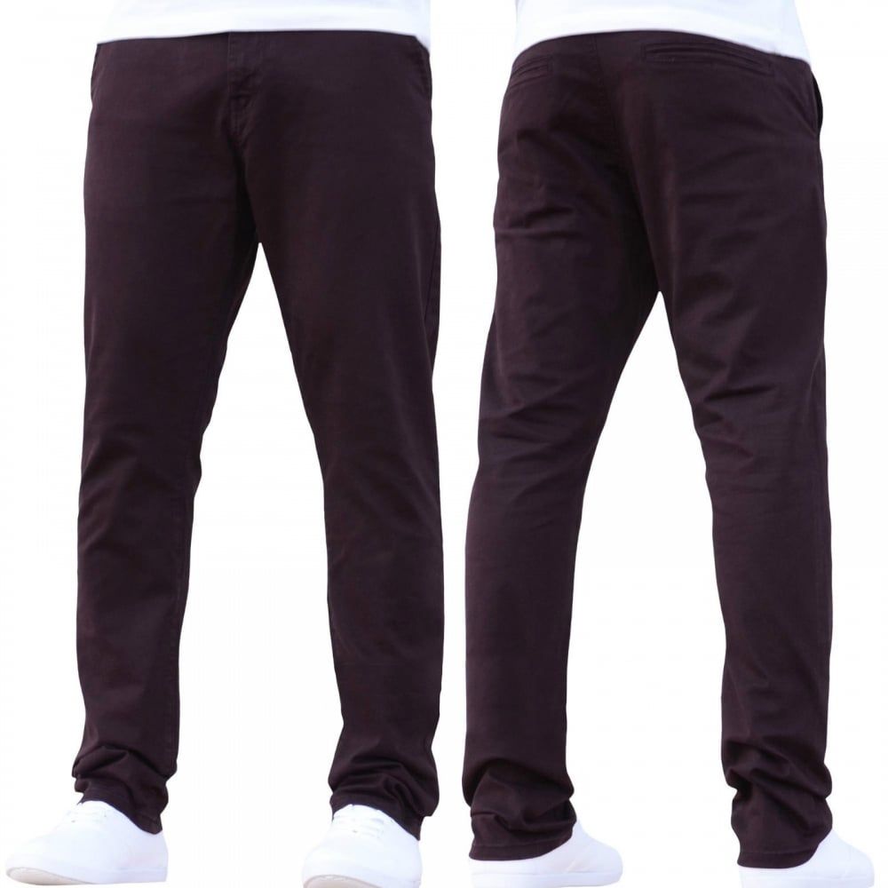 Enzo New Mens EZ348 Slim Fit Stetch Designer Burgundy Jeans Chinos
