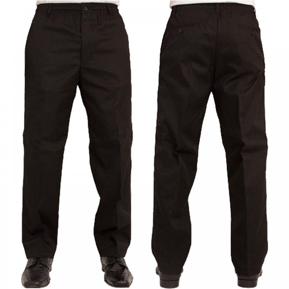 Mens Carabou New Elasticated Waist Work Casual Plain Rugby Trousers Black