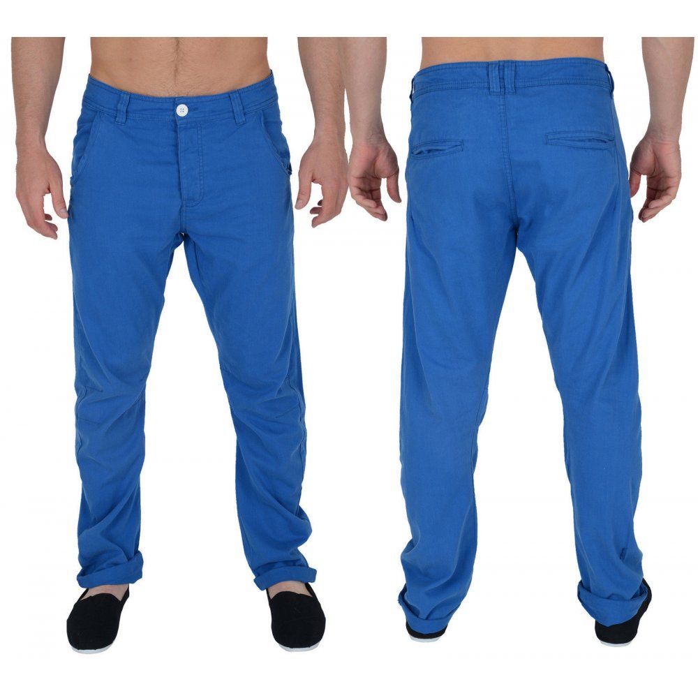 Twisted Faith Mens Designer Slim Fit Electric Blue Chinos
