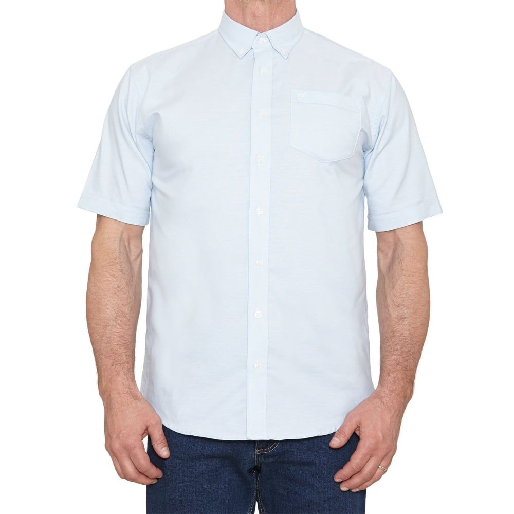 Farah Mens Short Sleeve Regular Fit Oxford Shirt 'The Drayton' Regatta Bluewater